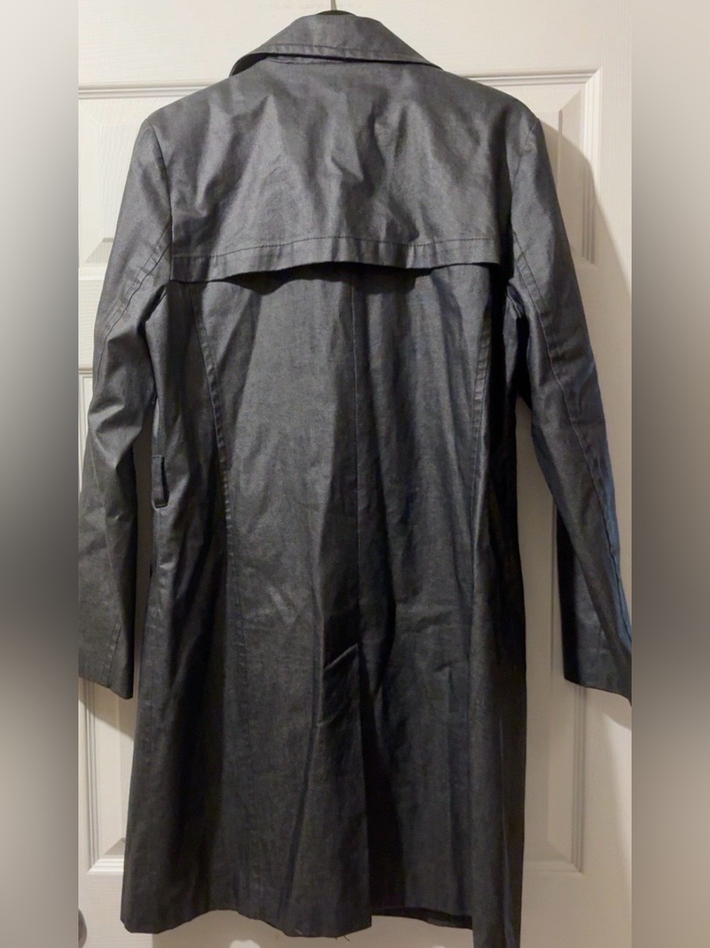 Jacob Women’s Large Charcoal Grey Coated Rain Trench Coat Double Breasted - Picture 8 of 9